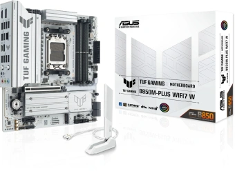 Материнская плата Asus TUF GAMING B850M-PLUS WIFI7 W SocketAM5 AMD B850 4xDDR5 mATX AC`97 8ch(7.1) 2.5Gg RAID+HDMI+DP - купить недорого с доставкой в интернет-магазине