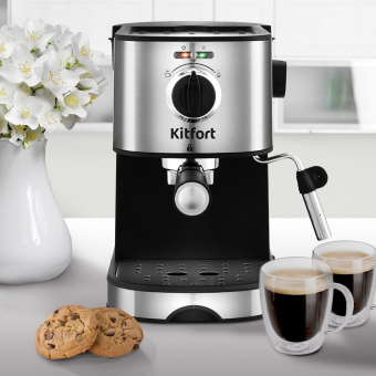 Кофеварка рожковая Kitfort КТ-753 850Вт черный/нержавеющая сталь - купить недорого с доставкой в интернет-магазине