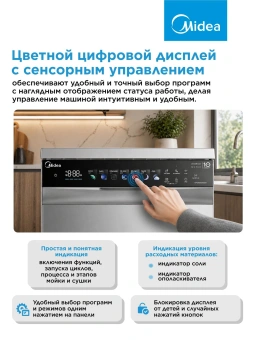 Посудомоечная машина Midea MFD45S460SI серебристый (узкая) инвертор - купить недорого с доставкой в интернет-магазине