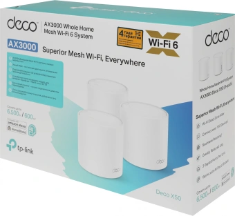 Бесшовный Mesh роутер TP-Link Deco X50(3-Pack) AX3000 10/100/1000BASE-TX белый (упак.:3шт) - купить недорого с доставкой в интернет-магазине