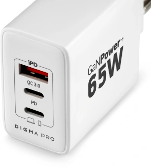 Сетевое зар./устр. Digma Pro DPW6B 65W 3.25A (PD+QC) 2хUSB-C/USB-A универсальное белый (DPW6B5GX12WH) - цена, купить или заказать с доставкой в интернет-магазине Сетевое зар./устр. Digma Pro DPW6B 65W 3.25A (PD+QC) 2хUSB-C/USB-A универсальное белый (DPW6B5GX12WH) - купить недорого с доставкой в интернет-магазине
