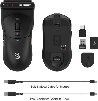 Мышь A4Tech Bloody R72 Pro Duo черный оптическая 26000dpi беспров. USB/USB-C 7but - купить недорого с доставкой в интернет-магазине