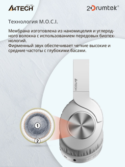 Наушники накладные A4Tech 2Drumtek BH300 белый/серый беспроводные bluetooth оголовье (BH300 GRAYISH WHITE) - купить недорого с доставкой в интернет-магазине
