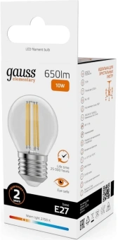 Лампа филам. Gauss Filament 10Вт цок.:E27 шар св.свеч.бел.теп. (упак.:1шт) (52210) - купить недорого с доставкой в интернет-магазине