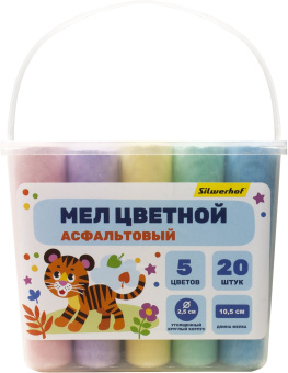 Мел цветной асфальтовый Silwerhof Веселые друзья кругл. 5цв. (20шт) пласт.вед. - купить недорого с доставкой в интернет-магазине