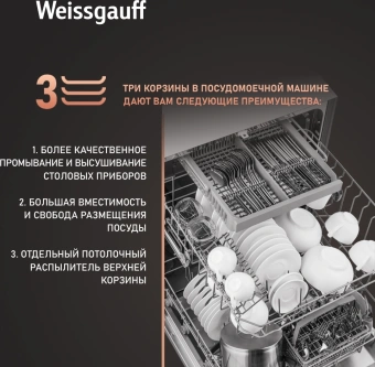 Посудомоечная машина встраив. Weissgauff BDW 6036 D полноразмерная - купить недорого с доставкой в интернет-магазине