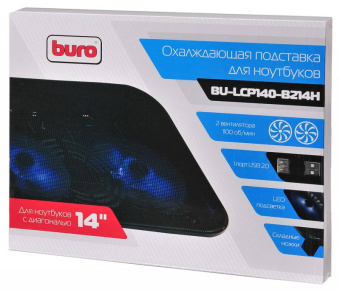 Подставка для ноутбука Buro BU-LCP140-B214H 14" 338x255x22мм 1xUSB 2x 140ммFAN 480г металлическая сетка/пластик черный - купить недорого с доставкой в интернет-магазине