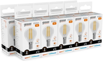 Лампа филам. Gauss Filament 10Вт цок.:E14 шар св.свеч.бел.теп. (упак.:10шт) (52110) - купить недорого с доставкой в интернет-магазине