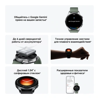 Смарт-часы Xiaomi Watch 5 47мм 1.54" AMOLED корп.серебристый рем.зеленый разм.брасл.:135-205мм (BHR07WPGL) - купить недорого с доставкой в интернет-магазине