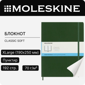 Блокнот Moleskine CLASSIC SOFT QP624K15 XLarge 190х250мм 192стр. пунктир мягкая обложка зеленый - купить недорого с доставкой в интернет-магазине