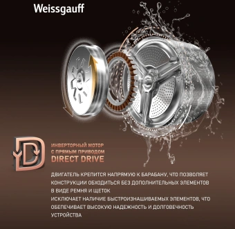 Стиральная машина Weissgauff WM 59411 Direct Drive Inverter Steam Matt Black класс: A+++ загр.фронтальная макс.:11кг черный инвертор - купить недорого с доставкой в интернет-магазине