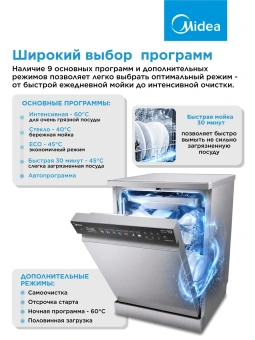 Посудомоечная машина Midea MFD45S460SI серебристый (узкая) инвертор - купить недорого с доставкой в интернет-магазине