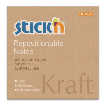 Блок самоклеящийся бумажный Stick`n 21639 76x76мм 100лист. 62г/м2 Kraft Notes - купить недорого с доставкой в интернет-магазине