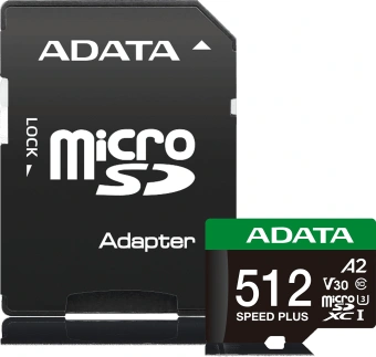 Флеш карта microSDXC 512GB A-Data UD512GUI3V30A2SP-RA1 Speed Plus V30 A2 + adapter - купить недорого с доставкой в интернет-магазине