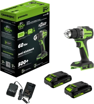Дрель-шуруповерт Greenworks DD560 аккум. патрон:быстрозажимной (3708407CUC) - купить недорого с доставкой в интернет-магазине