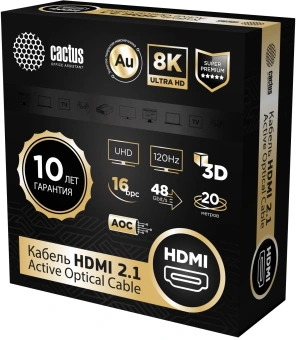 Кабель аудио-видео Cactus CS-HDMI-AOC-2.1-20 HDMI (m)/HDMI (m) 20м. позолоч.конт. черный - купить недорого с доставкой в интернет-магазине