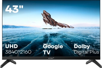 Телевизор LED Vitek 43" VT-43UBS410 Google TV Frameless черный/черный 4K Ultra HD 60Hz MEMC DVB-T DVB-T2 DVB-C DVB-C2 DVB-S DVB-S2 USB 2.0 WiFi Smart TV - купить недорого с доставкой в интернет-магазине