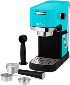 Кофеварка рожковая Kitfort КТ-7461 1350Вт бирюзовый/черный - купить недорого с доставкой в интернет-магазине