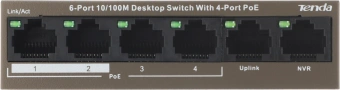 Коммутатор Tenda TEF1106P-4-63W (L2) 6x100Мбит/с 4PoE 63W неуправляемый - купить недорого с доставкой в интернет-магазине