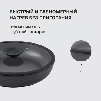 Сковорода ВОК (WOK) Rondell Kontur RDA-1489 круглая 28см покрытие: Xylan Plus ручка несъемная (с крышкой) графитовый - купить недорого с доставкой в интернет-магазине