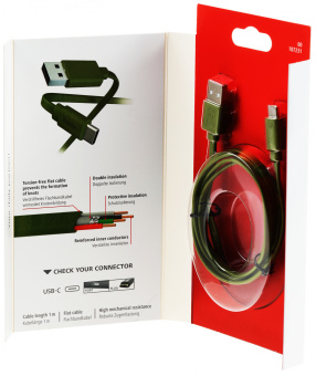 Кабель Hama 00187231 USB (m)-USB Type-C (m) 1м зеленый плоский - купить недорого с доставкой в интернет-магазине