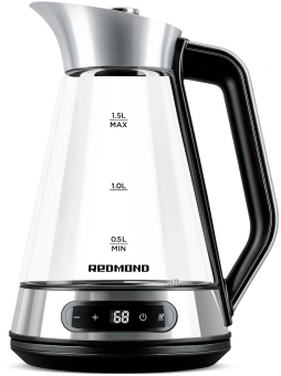 Чайник электрический Redmond KG222 1.5л. 2200Вт серебристый/черный корпус: стекло/сталь - купить недорого с доставкой в интернет-магазине