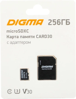 Флеш карта microSDXC 256GB Digma CARD30 V30 + adapter - купить недорого с доставкой в интернет-магазине