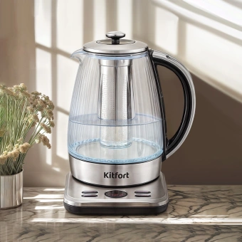 Чайник электрический Kitfort КТ-6711 1.7л. 2200Вт серебристый/черный корпус: пластик/стекло - купить недорого с доставкой в интернет-магазине