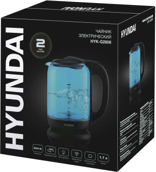 Чайник электрический Hyundai HYK-G2806 1.7л. 2200Вт голубой/черный корпус: стекло - купить недорого с доставкой в интернет-магазине