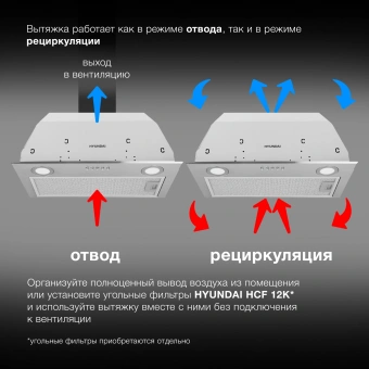 Вытяжка встраиваемая Hyundai HBB 6033 IX нержавеющая сталь управление: кнопочное (1 мотор) - купить недорого с доставкой в интернет-магазине