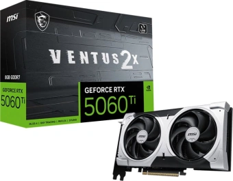 Видеокарта MSI PCI-E 5.0 RTX 5060 Ti 8G VENTUS 2X PLUS NVIDIA GeForce RTX 5060TI 8Gb 128bit GDDR7 2617/28000 HDMIx1 DPx3 HDCP Ret - купить недорого с доставкой в интернет-магазине