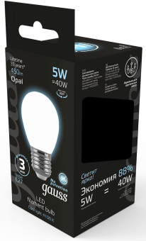 Лампа филам. Gauss Filament 5Вт цок.:E27 шар 220B св.свеч.бел.нейт. (упак.:1шт) (105202205) - купить недорого с доставкой в интернет-магазине
