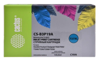 Картридж струйный Cactus CS-B3P19A №727 голубой (130мл) для HP DJ T920/T1500 с чипом - купить недорого с доставкой в интернет-магазине