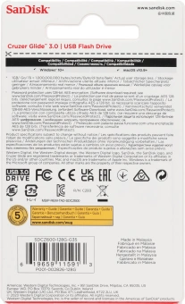 Флеш Диск Sandisk 128GB Cruzer Glide SDCZ600-128G-G35 USB3.0 черный/красный - купить недорого с доставкой в интернет-магазине