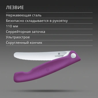 Нож кухонный Victorinox Swiss Classic 6.7835.FC1 стальной столовый лезв.110мм серрейт. заточка пурпурный карт.коробка - купить недорого с доставкой в интернет-магазине