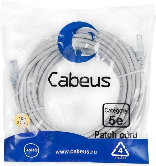 Патч-корд Cabeus PC-UTP-RJ45-CAT.5E-20M-LSZH U/UTP RJ-45 вил.-вилка RJ-45 кат.5E 20м серый LSZH - купить недорого с доставкой в интернет-магазине