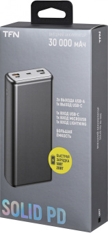 Мобильный аккумулятор TFN Solid PB-283 30000mAh QC/PD 20W 3A 3xUSB-A/USB-C черный (TFN-PB-283-BK) - купить недорого с доставкой в интернет-магазине
