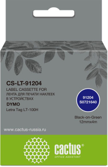 Картридж ленточный Cactus CS-LT-91204 91204 черный/зеленый для Dymo Letra Tag LT-100H - купить недорого с доставкой в интернет-магазине