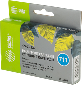 Картридж струйный Cactus CS-CZ132 №711 желтый (26мл) для HP DJ T120/T520/530 - купить недорого с доставкой в интернет-магазине