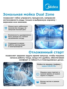 Посудомоечная машина Midea MFD60S150Wi белый (полноразмерная) - купить недорого с доставкой в интернет-магазине