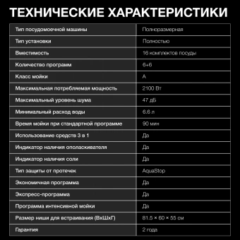 Посудомоечная машина встраив. Hyundai HBD 665 2100Вт полноразмерная нержавеющая сталь инвертер - купить недорого с доставкой в интернет-магазине