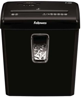 Шредер Fellowes PowerShred Р-30С черный (секр.P-4) фрагменты 6лист. 15лтр. скрепки скобы пл.карты - купить недорого с доставкой в интернет-магазине