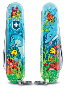 Нож перочинный Victorinox My First Victorinox Dolphin Edition (0.2373.E1) 84мм 9функц. голубой/рисунок карт.коробка - купить недорого с доставкой в интернет-магазине