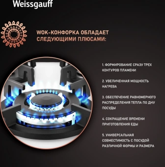 Газовая варочная поверхность Weissgauff HGG 451 WV белый - купить недорого с доставкой в интернет-магазине