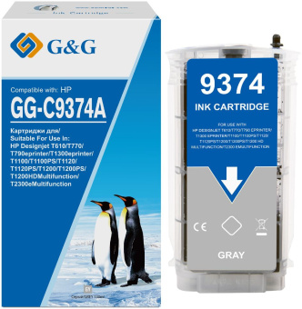 Картридж струйный G&G GG-C9374A серый (130мл) для HP HP Designjet T610, T770, T790eprinter, T1300eprinter, T1100, T1100PS, T1120, T1120PS, T1200, T1200PS, T1200HDMultifunction, T2300eMultifunction - купить недорого с доставкой в интернет-магазине