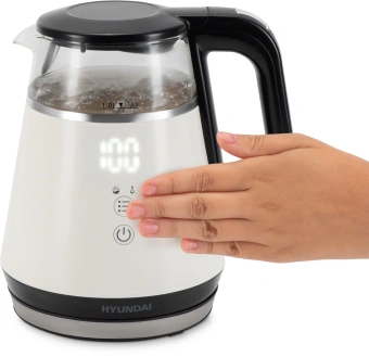 Чайник электрический Hyundai HYK-G3013 1.0л. 1100Вт белый/черный корпус: стекло - купить недорого с доставкой в интернет-магазине