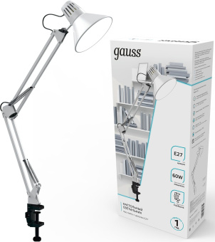 Светильник Gauss GT0011 настольный на струбцине E27 белый 60Вт - купить недорого с доставкой в интернет-магазине