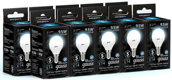 Лампа светодиодная Gauss 9.5Вт цок.:E14 шар 220B 4100K св.свеч.бел.нейт. (упак.:10шт) (105101210) - купить недорого с доставкой в интернет-магазине