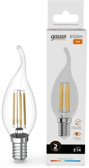 Лампа филам. Gauss Filament 10Вт цок.:E14 свеча св.свеч.бел.теп. (упак.:10шт) (42110) - купить недорого с доставкой в интернет-магазине