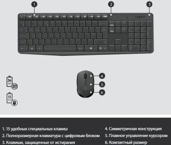 Клавиатура + мышь Logitech MK235 клав:серый мышь:серый/черный USB беспроводная Multimedia (920-007949) - купить недорого с доставкой в интернет-магазине